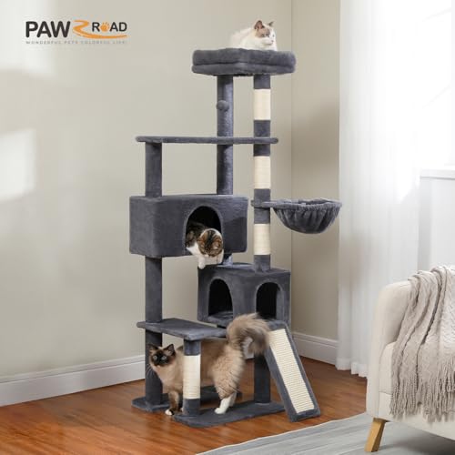 Cat Tree 60 Inches Cat Tower with Dual Condos (L-60" / Dark Gray)