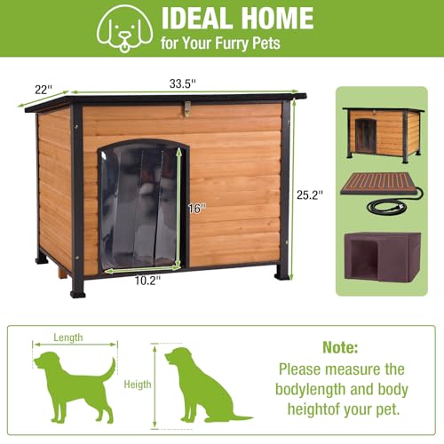 33.5" Heated Outdoor Dog House with Insulated Liner for Medium Breeds