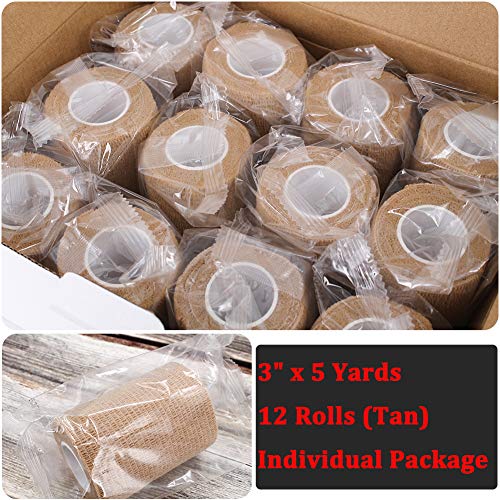 12 Rolls Elastic Self Adhesive Bandage Wrap 3 Inch (3 Inch-12 Count Tan)