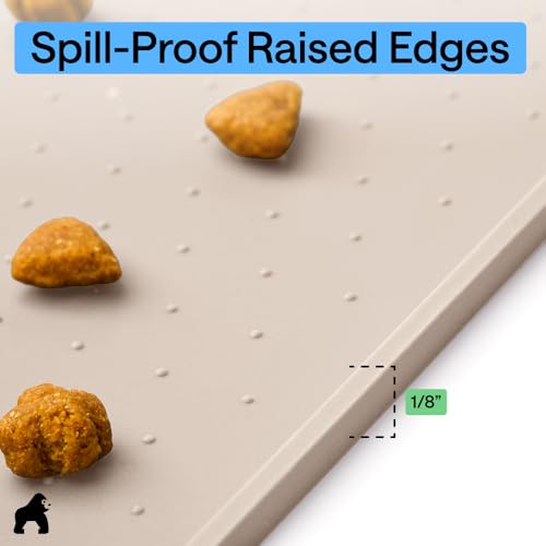 Dog Food Mat 100% Waterproof Silicone (Cream / 32"l X 24"w)