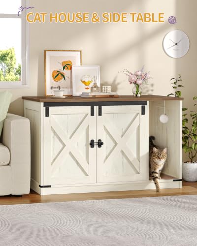 Cat Litter Box Enclosure (39.4"L x 21.7"W x 24.8"H / Rustic Brown and White)