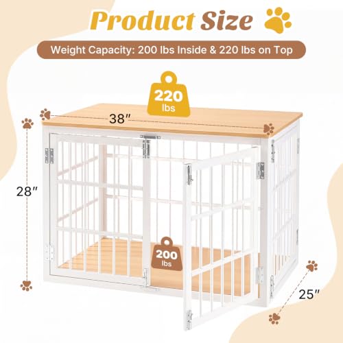Dog Crate Furniture 38 Inch Indoor Crate Dog Cage Wooden Kennel (White / 38.2"L x 25.0"W x 27.9"H)