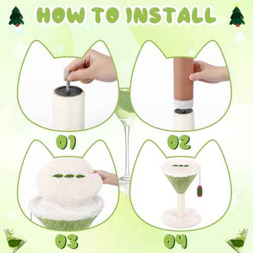 Green Martini Cat Scratching Post 19.7" H with Dangling Ball (Green / Ball Style)
