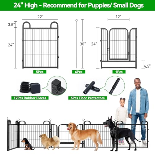 Puppy Playpen 6 Panels Small Dog Fence Outdoor Indoor Use 24" Height (22"W x 24"H)