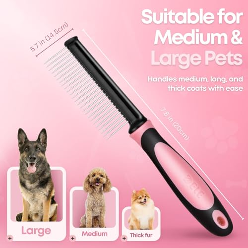 Metal Pet Comb for Cats & Dogs (Chrome,Pink)