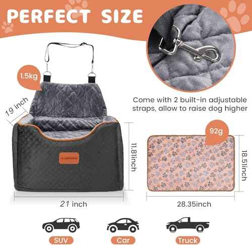 Memory Foam Booster Dog Car Seat with Washable Removable Cover (Black / Small)