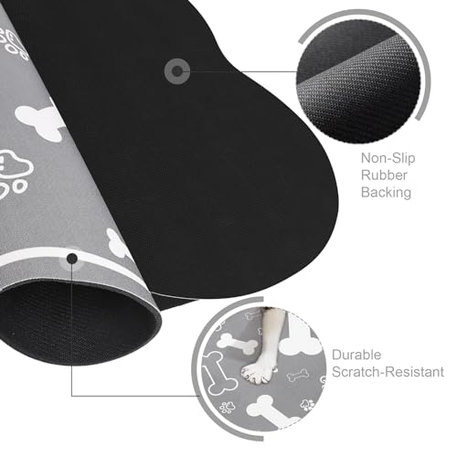 Dog Cat Food Mat (24"L x 16"W / Bone Shaped Grey)