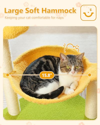 28" Flower Cat Tree Cute with Flower Top Perch (28" / Yellow)