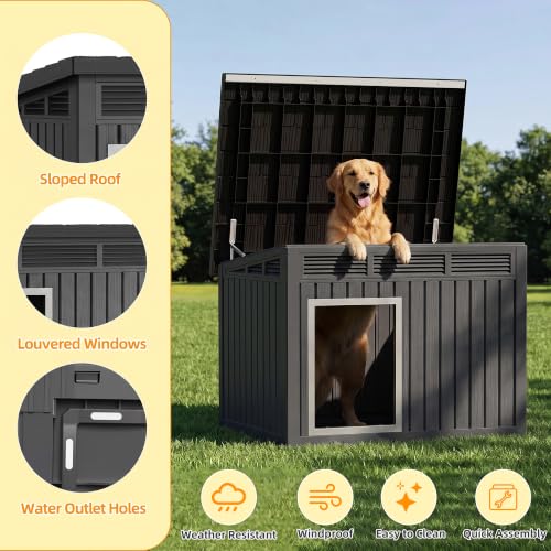 Dog House Indoor Outdoor (Deep Black / 42.87"L x 32.95"W x 31.61"H)