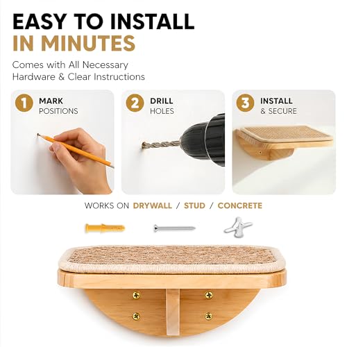 2 Set Wooden Cat Wall Shelves with Sisal Mat