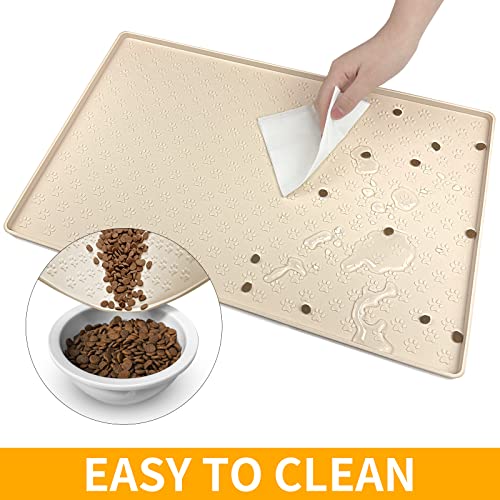 Silicone Pet Placemat for Dog and Cat (18"L x 12"W / Beige)