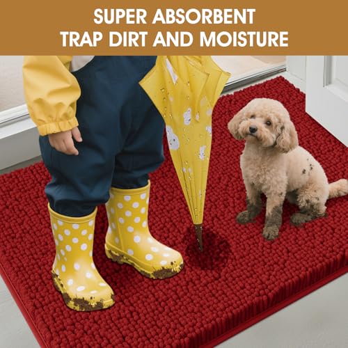 Dog Door Mat for Muddy Paws (Red / 30" x 20")