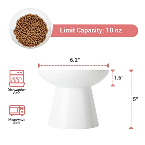 Extra Wide Elevated Ceramic 6.2" Shallow Cat Food Bowl (White-Shallow)