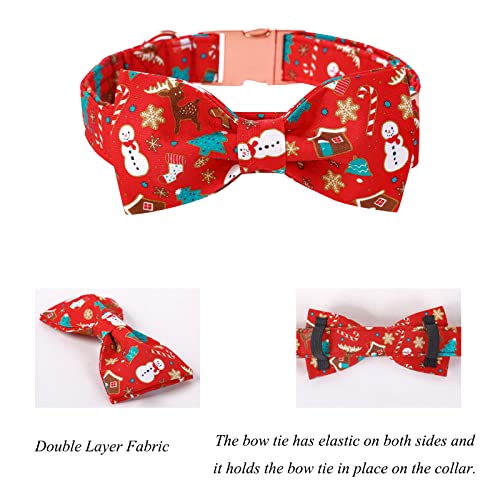 Christmas Dog Collar with Bowtie (Medium (Pack of 1) / Red Gingerbread Man)