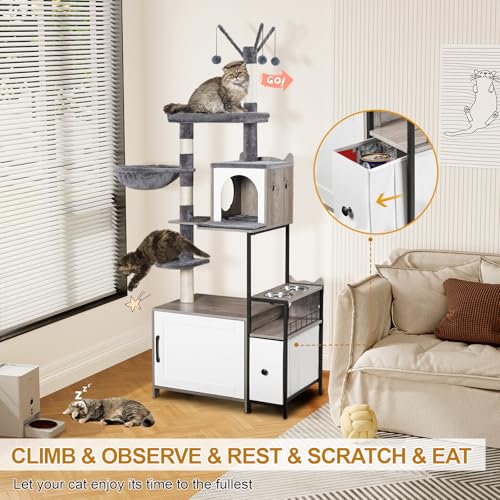 Cat Tree with Litter Box Enclosure (Light Gray)