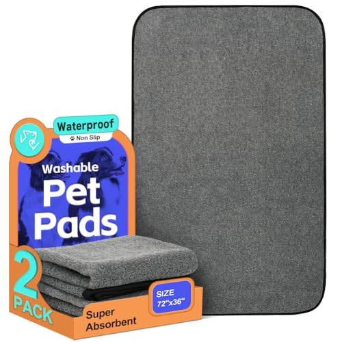 Washable Pee Pads for Dogs (36"x72" -2 Pack / Gray)