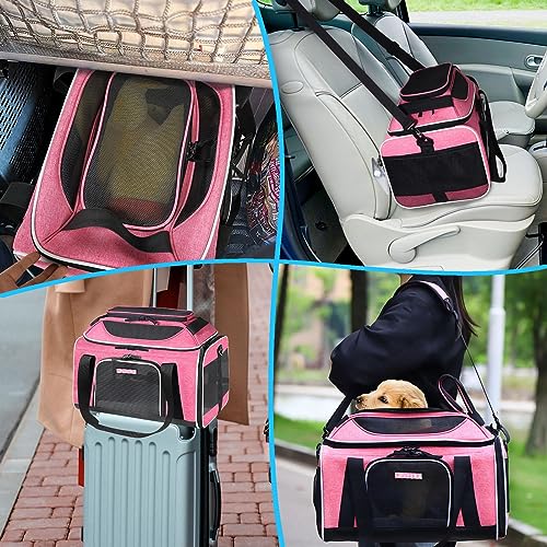 Top Expandable Small Pet Carrier 17"x12"x8.5" Airline Approved (17.0"L x 12.0"W x 8.5"H / Pink)