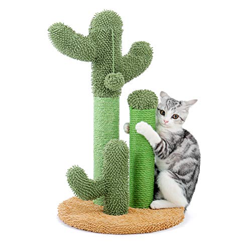 Cactus Cat Scratching Post 23”Cat Scratcher with Toy Ball (Medium 23" / Khaki)