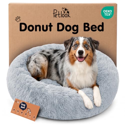 Calming Donut Dog Bed for Small Dogs (Bright Grey / Large (36"L x 36"W x 10"Th))