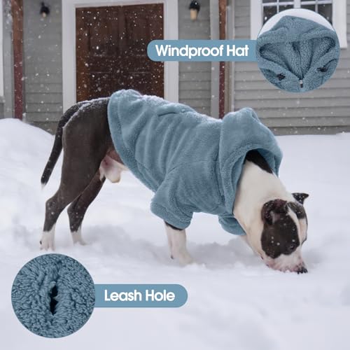 Fuzzy Dog Sweater with Adjustable Hood & Harness Hole (X-Large / Blue)