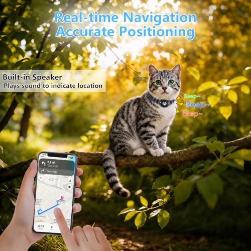 2-in-1 GPS Tracker for Cats: Smart Pet Collar with Real-Time Tracking,No Monthly Fee/Subscription (iOS & Android) Waterproof, Anti-Lost,365-Day Long Battery Life GPS Tracker Cat Collar (Blue) (Blue)