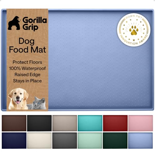 Dog Food Mat 100% Waterproof Silicone (Light Blue / 16"l X 10"w)