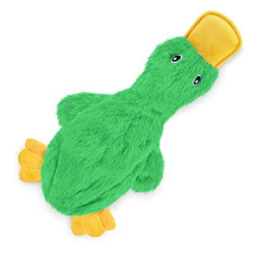 Interactive Squeaky Dog Chew Toy (Crinkle Duck (White, Yellow & Green) / Large)
