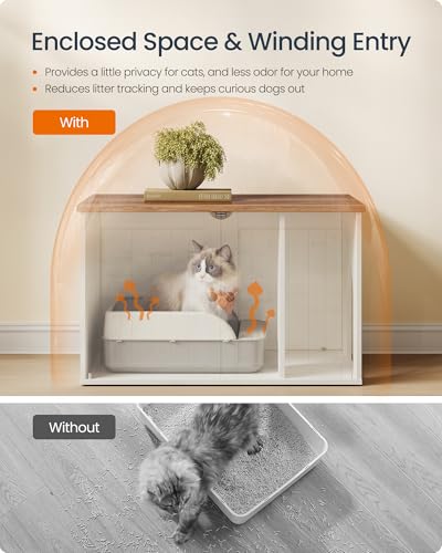 Toolless Assembly Litter Box Enclosure (Rustic White + Honey Brown / L (31.5"L x 19.7"W x 19.7"H))