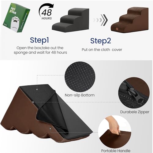 Ramp Dog Stairs for Couch Sofa and Chair 11.8" H (Brown / 2-Step (15.7"D x 15.7"W x 11.8"H))
