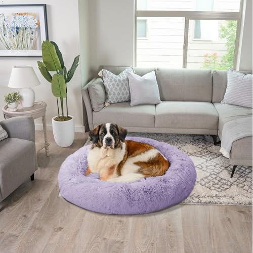 The Original Calming Donut Dog Bed for Extra (Lavender Shag / X-Large)