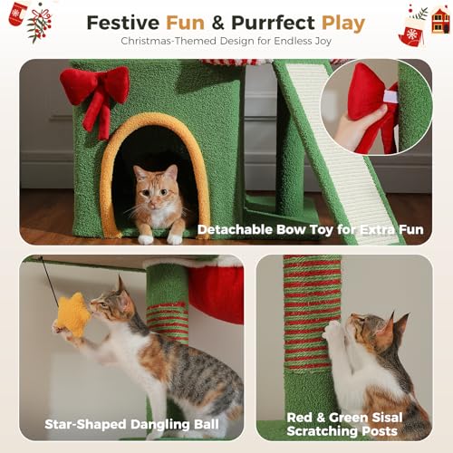 83 108'' Floor to Ceiling Cat Tree for Large Adult Cats (L(82''-108'') / Xmas Red)