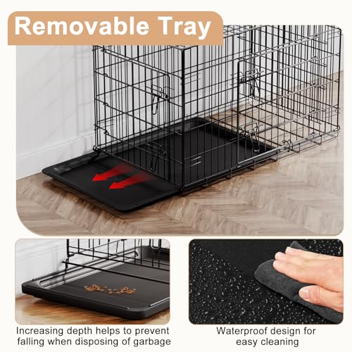 Dog Crate 36inch Dog Cage Foldable Metal Kennel with Leakproof Tray Foldable Design Indoor Outdoor Use for Medium Dogs (Black / 36.0"L x 22.0"W x 24.0"H)