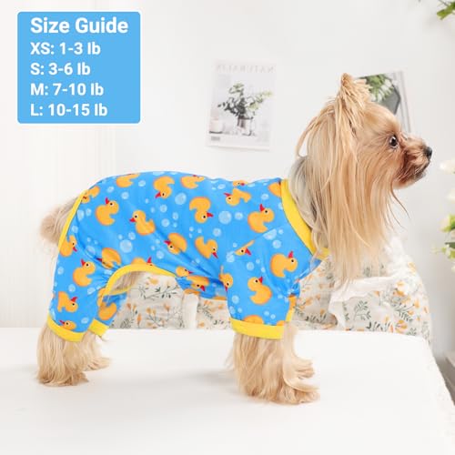 Dog Pajamas Small Sized Dogs Stretchable Summer Dog Clothes Pjs 4 Legs Girl Boy Cute Soft Puppy Outfits Doggie Cat Jammies Jumpsuit Sleeper for Pet (Blue Duck / X-Small (Chest 11in ))