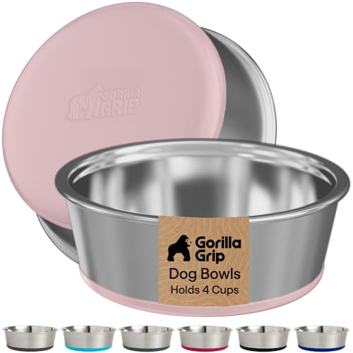 Dog Bowls Food Grade Stainless Steel (Light Pink / 4 Cup (Set of 2))