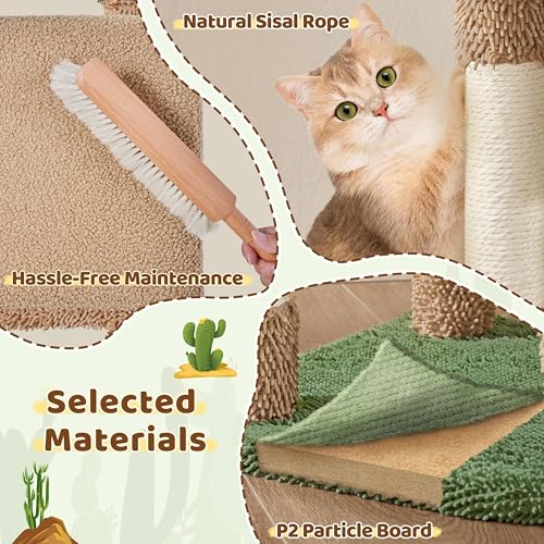 42in Brown Cactus Cat Tree Tower with Scratching Posts and Condo (Brown/Green)