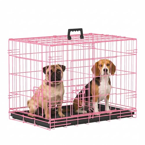 Dog Crate for Small Dogs 24 Inch Folding Kennel Metal Pet Cage Pink (Pink / 24.0"L x 16.0"W x 19.0"H)