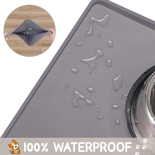 Silicone Cat & Dog Food Mat for Floors Waterproof (Gray / 22''×14'')