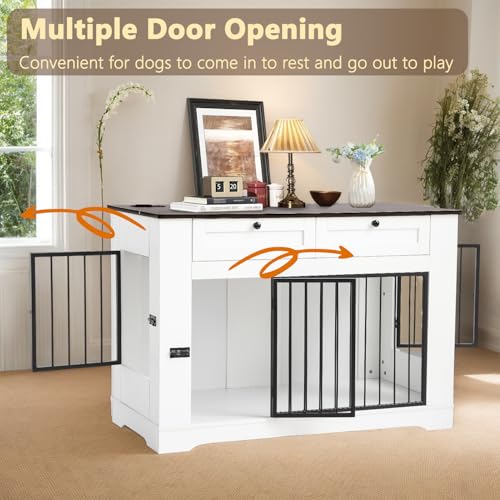 Large Dog Crate Furniture (White / 47.2"L x 23.8"W x 32.7"H)