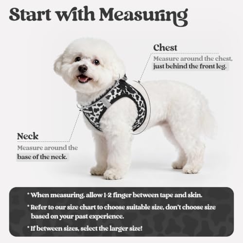 Dog Harness Medium Sized and Leash Set (Black White Cow / M (chest: 16 - 18.5"))