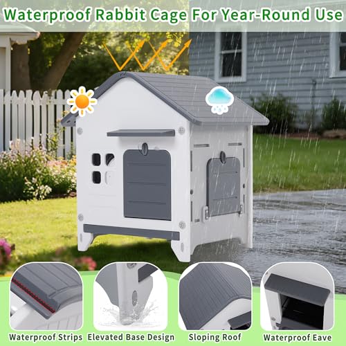 Plastic Rabbit Cage Outdoor Indoor (Grey / 25.6"L x 20.1"W x 27.2"H)