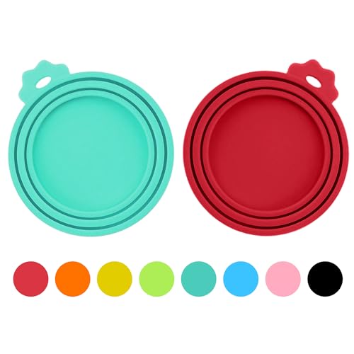 2 Pack Pet Food Can Covers (Teal/Red)