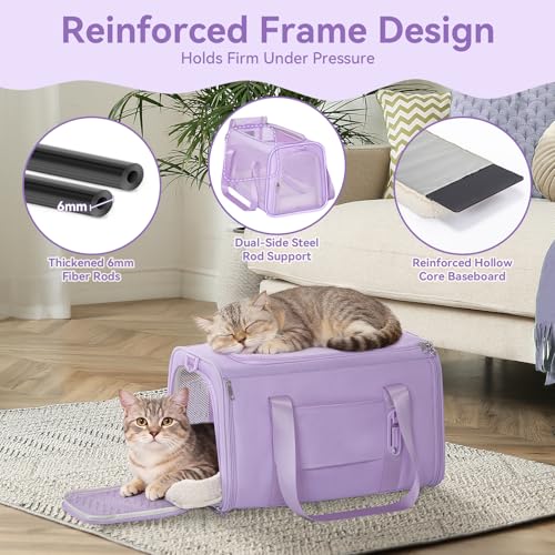 Cat Carrier Soft with Patented Safety Buckles (18.0"L x 11.0"W x 11.0"H / Purple)