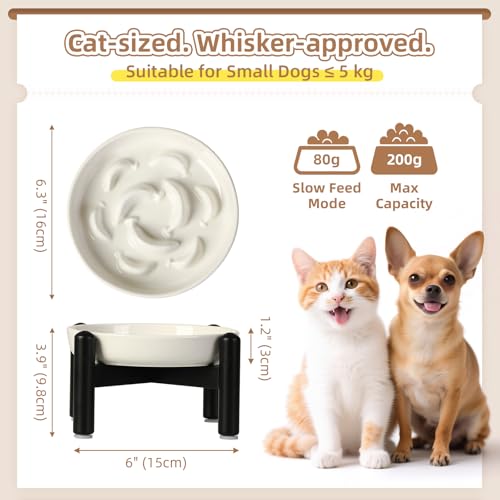 Elevated Ceramic Slow Feeder Cat Bowl (White Raised (Metal) / 3.9"H Raised (Metal))