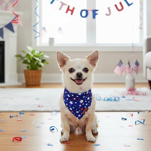 American Flag Dog Bandana Blue White Stars Paw Flag Patterns Designs 4th of July Pet Scarf Adjustable Patriotic Bandanas for Small Dogs Pets (Small / Flag-2)