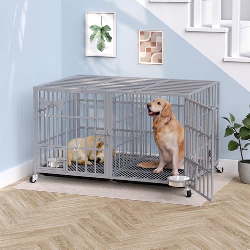 48" Heavy Duty Metal Dog Crate (48"inch for 2 Dogs / Silver)