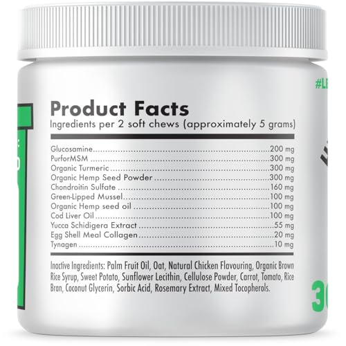 Hemp Hip & Joint Supplement for Dogs Soft Chews Made in USA Functional Glucosamine for Dogs Chondroitin MSM Turmeric Hemp Seed Oil Natural Pain Relief Mobility Advanced Joint 30 Treats (Hip&Joint / 30)