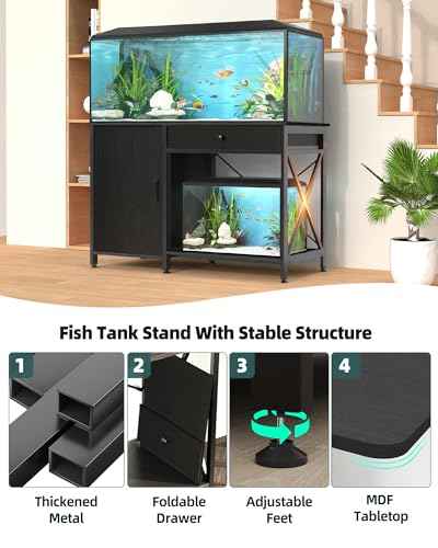 40 50 Gallon Aquarium Stand with Cabinet Drawer (Blcak / 40-50 Gallon)