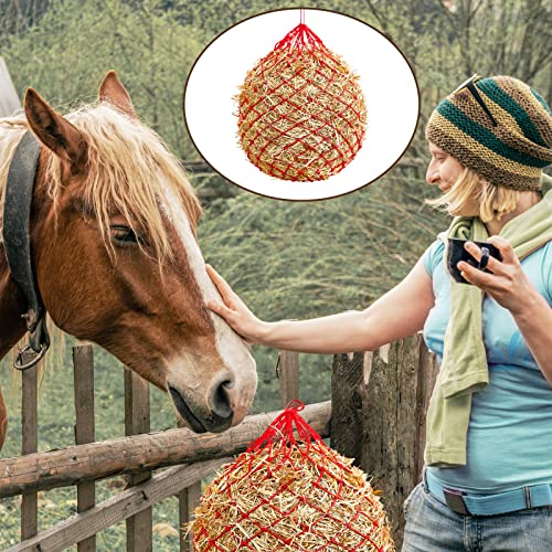 4 Pcs Slow Feed Hay Net Feeder Hay Bag for Horses Slow Feeder 40 Inch Length with 2 Inch Holes Hanging Horse Feed Net for Goat Cattle Equine Stalls Barn Supplies (Red)