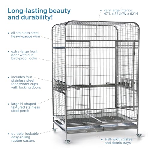 Imperial XXL Stainless Steel Bird Cage (49.0"L x 38.5"W x 74.0"H)