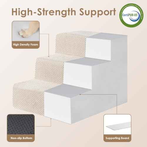 Dog Stairs 13.5" H (Beige / Extra Wide 16.5" x 21" x 13.5")